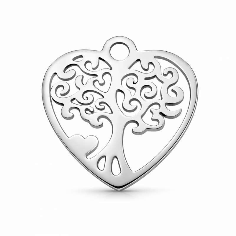 Breloque Arbre Coeur en Acier Inoxydable Argenté 15x15mm