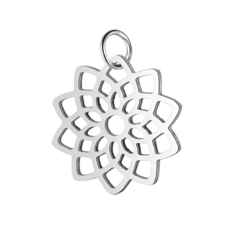 Breloque Mandala en Acier Inoxydable Argenté 19x16mm