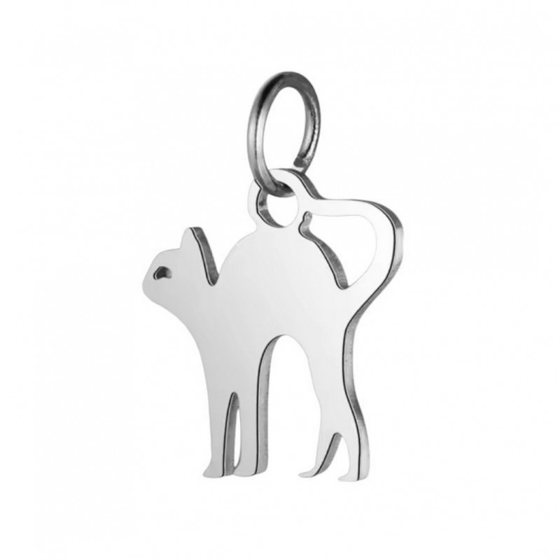 Breloque Chat en Acier Inoxydable Argenté 16x12mm