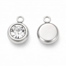 4 Breloques Rondes avec Strass Métal Argenté en Acier Inoxydable 8x6mm pour la Création de Bijoux Fantaisie - DIY