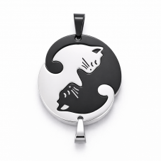 Breloque Chats en Deux Parties Détachables en Acier Inoxydable 25,5x23,5mm pour la Création de Bijoux Fantaisie - DIY