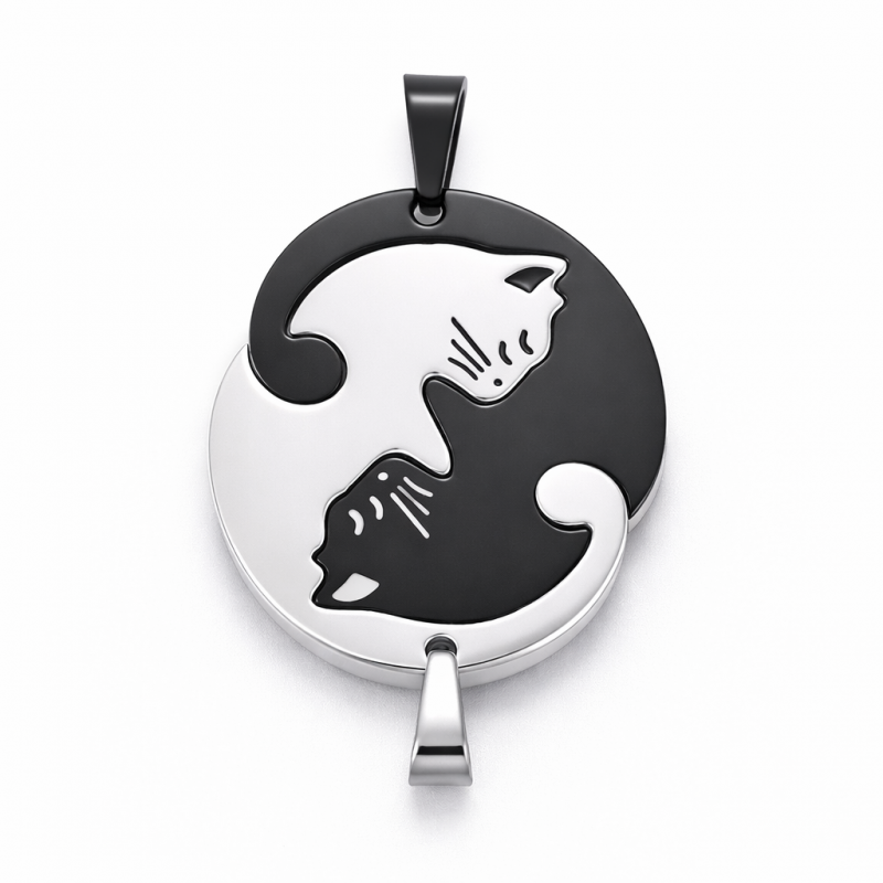 Breloque Chats en Deux Parties Détachables en Acier Inoxydable 25,5x23,5mm