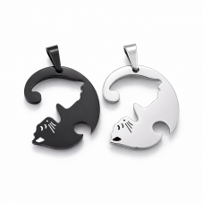 Breloque Chats en Deux Parties Détachables en Acier Inoxydable 25,5x23,5mm