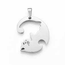 Breloque Chats en Deux Parties Détachables en Acier Inoxydable 25,5x23,5mm