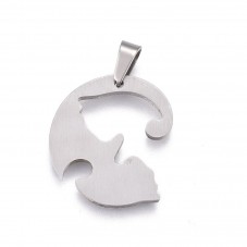 Breloque Chats en Deux Parties Détachables en Acier Inoxydable 25,5x23,5mm