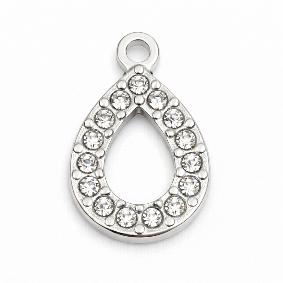 Breloque Goutte Strass en Acier Inoxydable Argenté 18x12mm