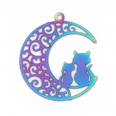 Breloque Chats Lune Filigrane Ajouré en Acier Inoxydable Coloré 22x20mm