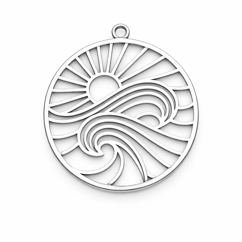 Breloque Mer Soleil en Acier Inoxydable Argenté 25x23mm