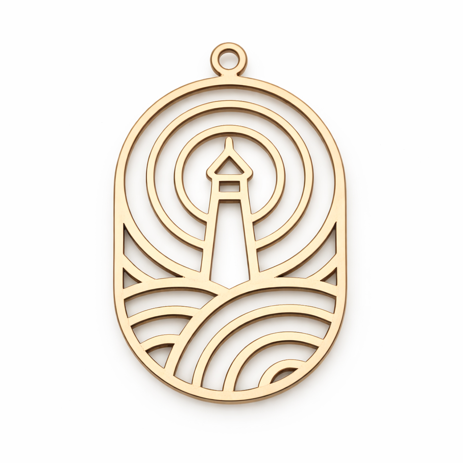 Breloque Phare Mer en Acier Inoxydable Doré 30x20mm