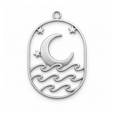 Breloque Lune Mer en Acier Inoxydable Argenté 31x20mm pour la Création de Bijoux Fantaisie - DIY