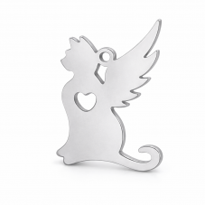 Breloque Chat Ailé en Acier Inoxydable Argenté 21x15mm pour la Création de Bijoux Fantaisie - DIY