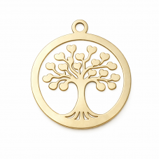 Breloque Arbre de Vie en Acier Inoxydable Doré 14x12mm pour la Création de Bijoux Fantaisie - DIY