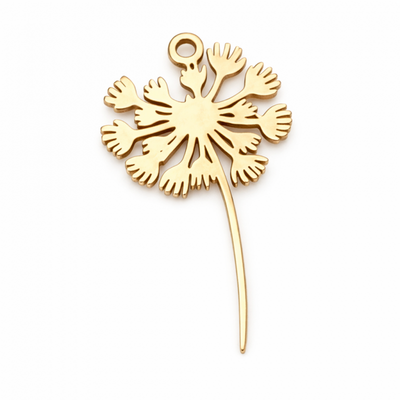 Breloque Pissenlit en Acier Inoxydable Doré 20x12mm