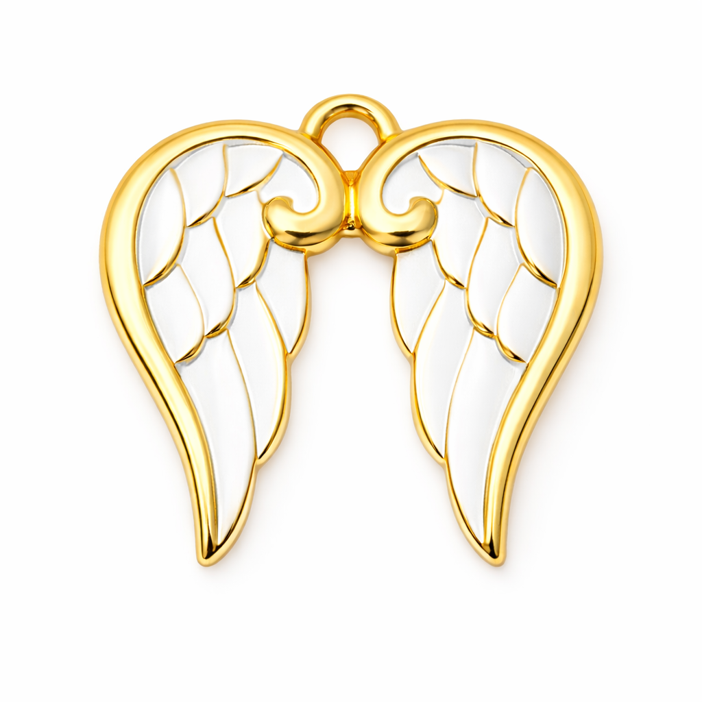 Breloque Ailes d'Ange en Émail Acier Inoxydable Doré 23x23mm