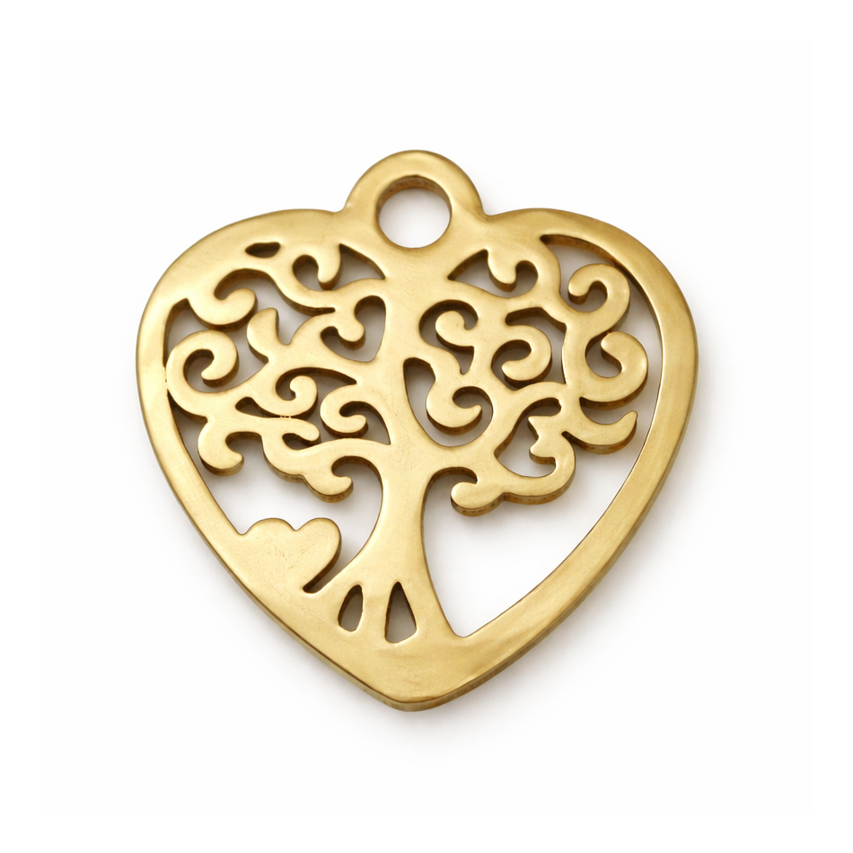 Breloque Arbre Coeur en Acier Inoxydable Doré 15x15mm