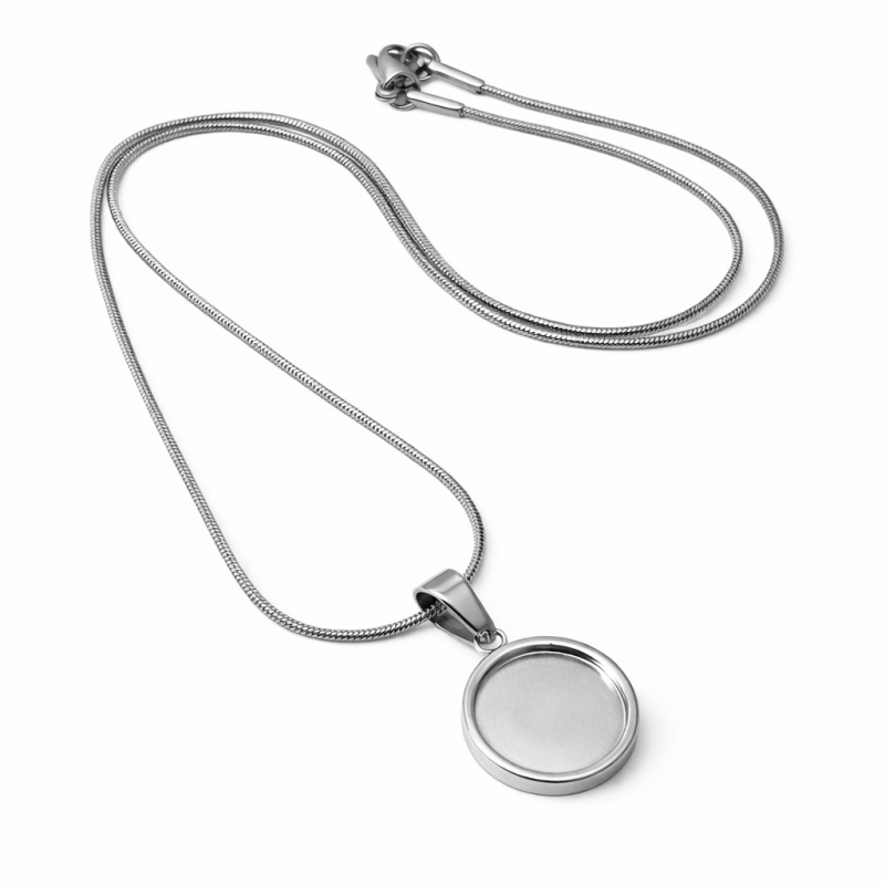 Collier Argenté pour Cabochon 12mm Chaîne Serpent 1,2mm en Acier Inoxydable - 45cm Long