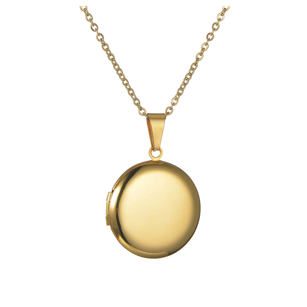 Collier Pendentif Médaillon en Acier Inoxydable Doré Chaîne 2mm - 45cm Long