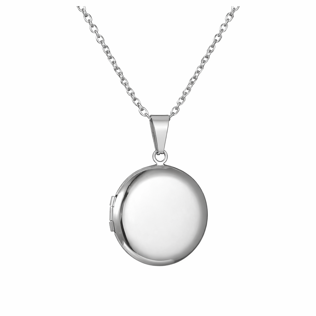 Collier Pendentif Médaillon en Acier Inoxydable Argenté Chaîne 2mm - 45cm Long