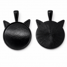 2 Supports Pendentif Noir Tête de Chat pour Cabochon 25mm pour la Création de Bijoux Fantaisie - DIY