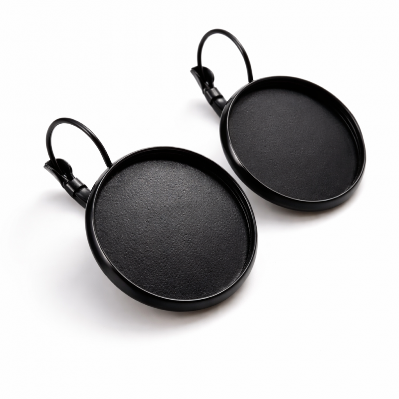 1 Paire de Support Boucle d'Oreille Noire pour Cabochon 20mm