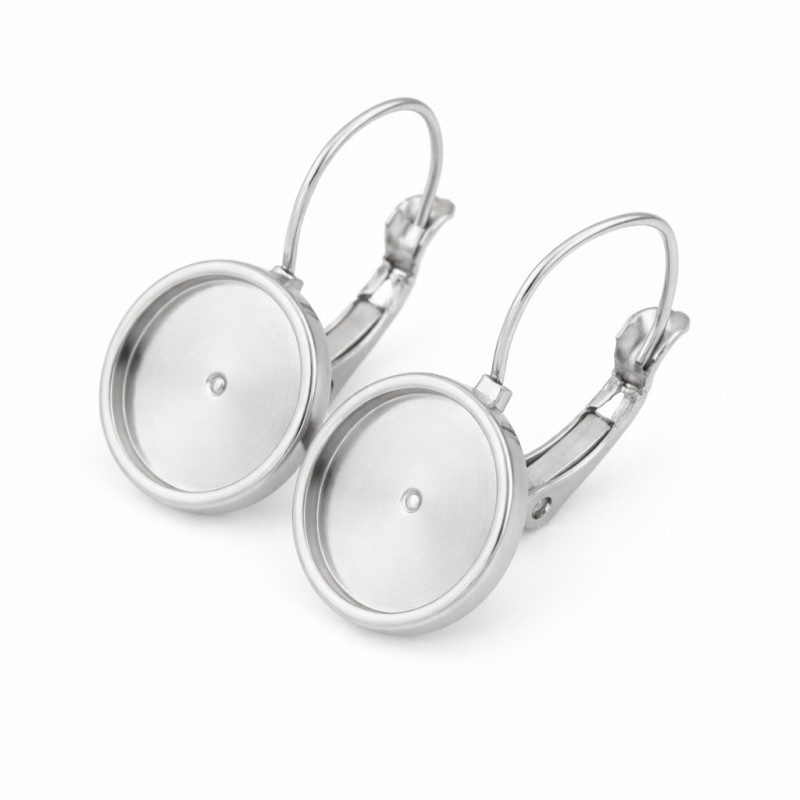 1 Paire de Support Boucle d'Oreille Dormeuse Argenté en Acier inoxydable pour Cabochon 12mm