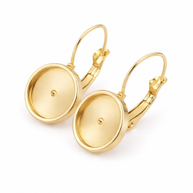 1 Paire de Support Boucle d'Oreille Dormeuse Doré en Acier inoxydable pour Cabochon 12mm