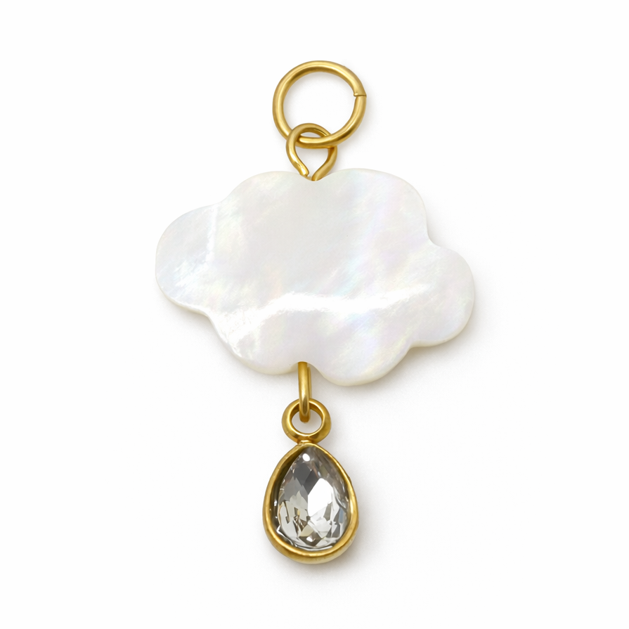 Breloque Nuage en Nacre Naturelle Acier Inoxydable Doré 30x17mm