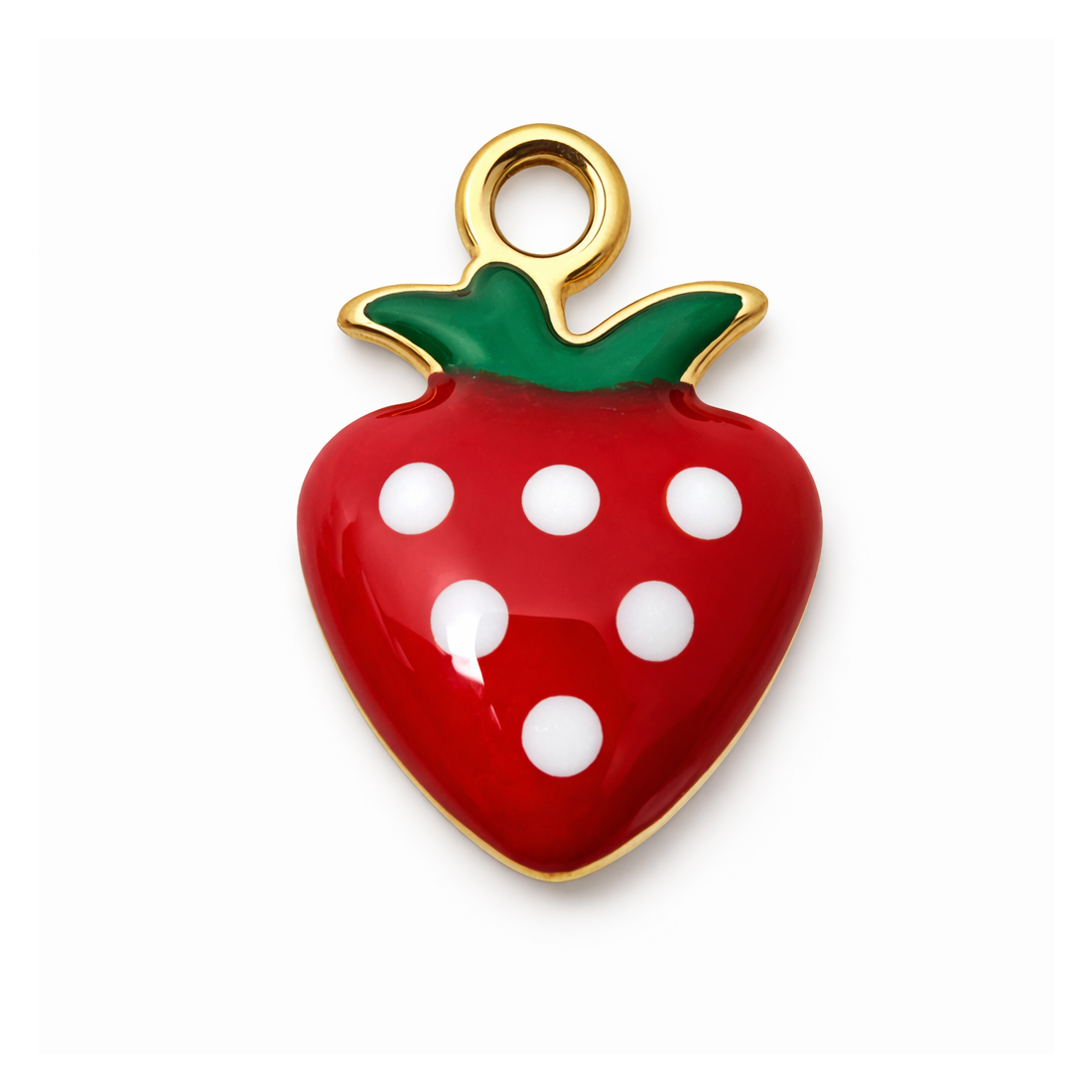2 Breloques Fraise 3D en Émail Acier Inoxydable Doré 11x7mm