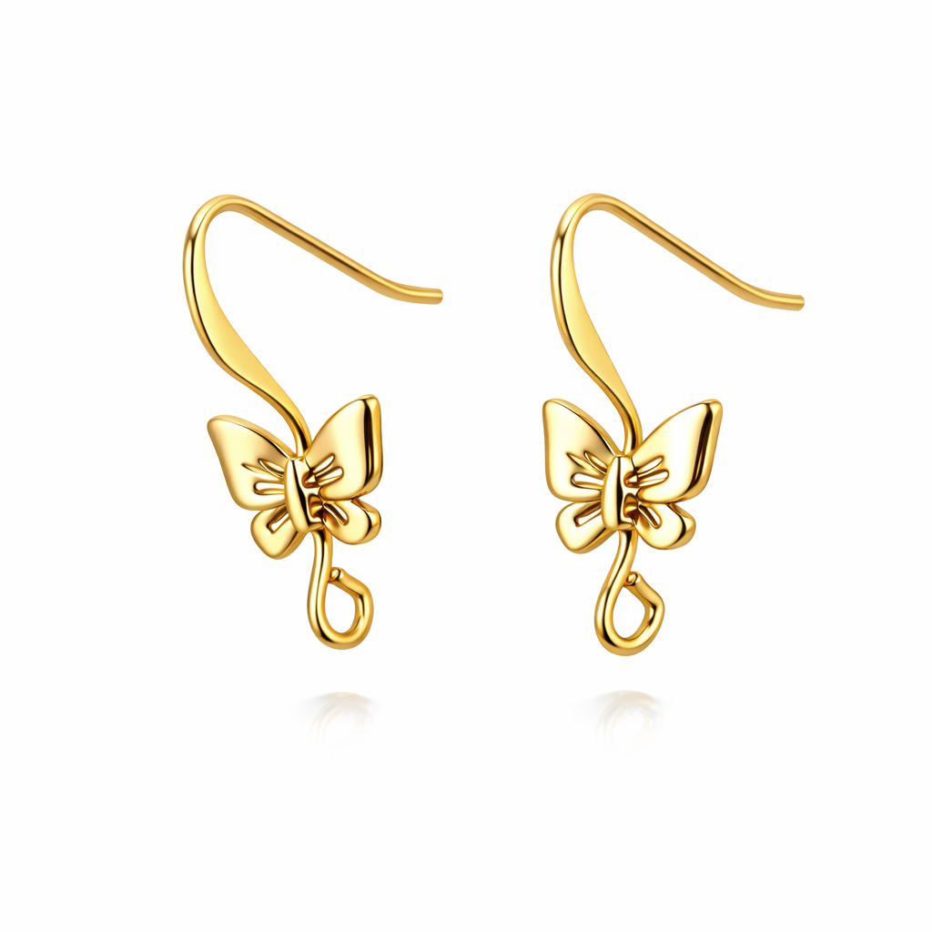 1 Paire de Supports Boucle d'Oreille Papillon Crochet Doré 18K