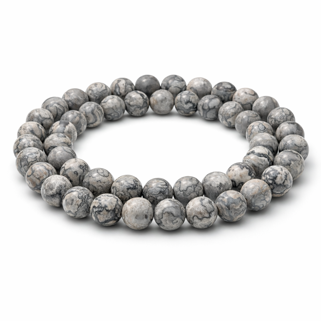 5 Perles Pierre Naturelle Jaspe Gris 8mm