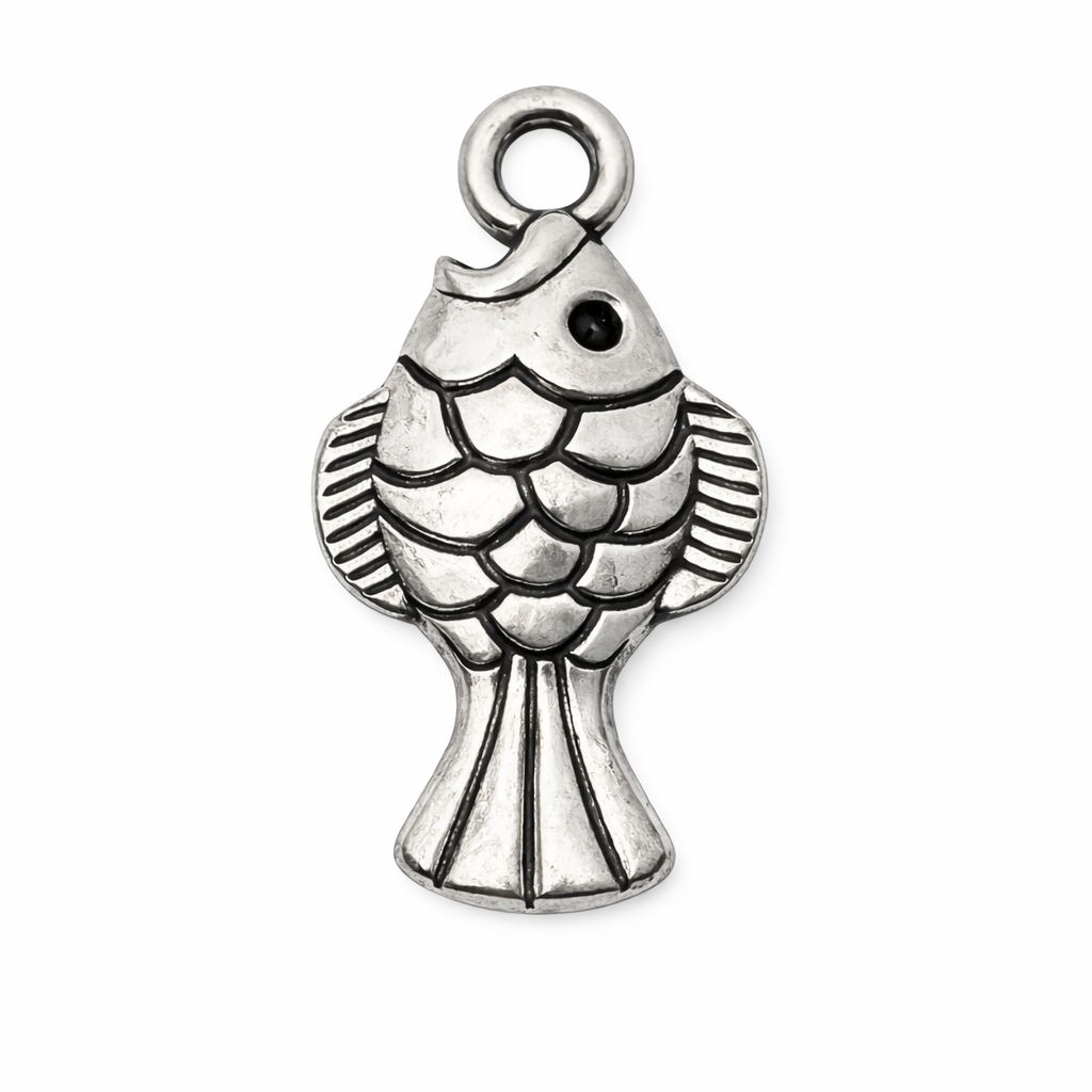 4 Breloques Poisson en Métal Argenté 19x10mm