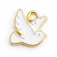 2 Breloques Colombe en Émail Blanc Métal Doré 10x10mm pour la Création de Bijoux Fantaisie - DIY
