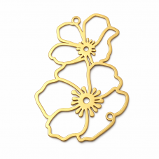 Breloque Fleurs Stylisée en Acier Inoxydable Doré 38x27mm pour la Création de Bijoux Fantaisie - DIY