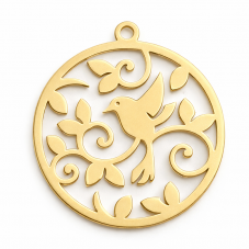 Breloque Colibri en Acier Inoxydable Doré 29x26mm pour la Création de Bijoux Fantaisie - DIY