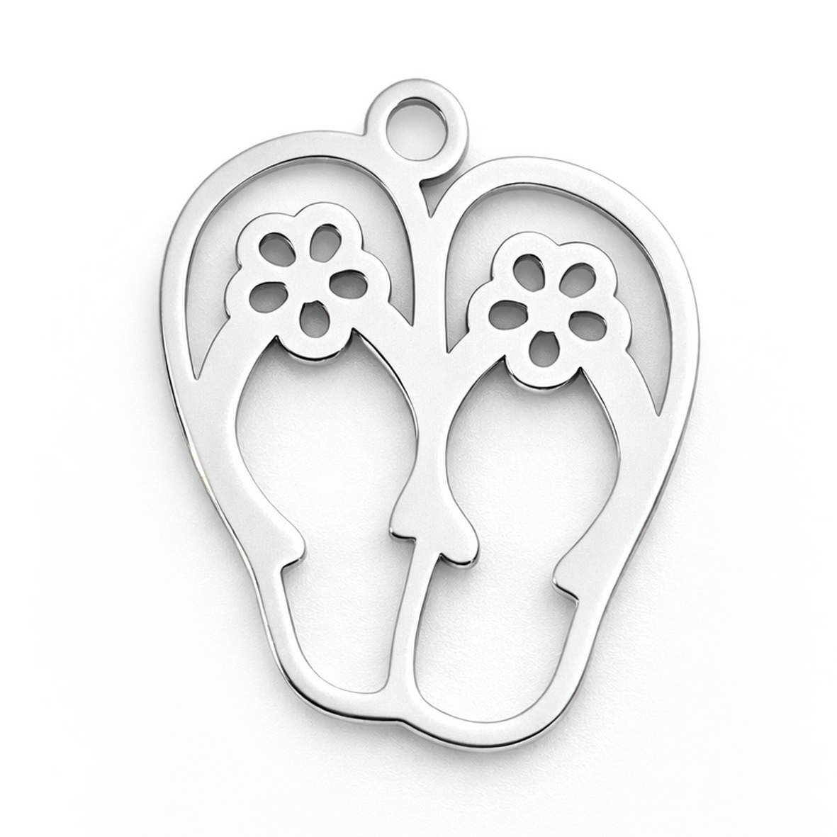 Breloque Tongs Claquettes en Acier Inoxydable Argenté 16x12mm