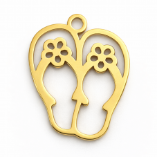 Breloque Tongs Claquettes en Acier Inoxydable Doré 16x12mm pour la Création de Bijoux Fantaisie - DIY