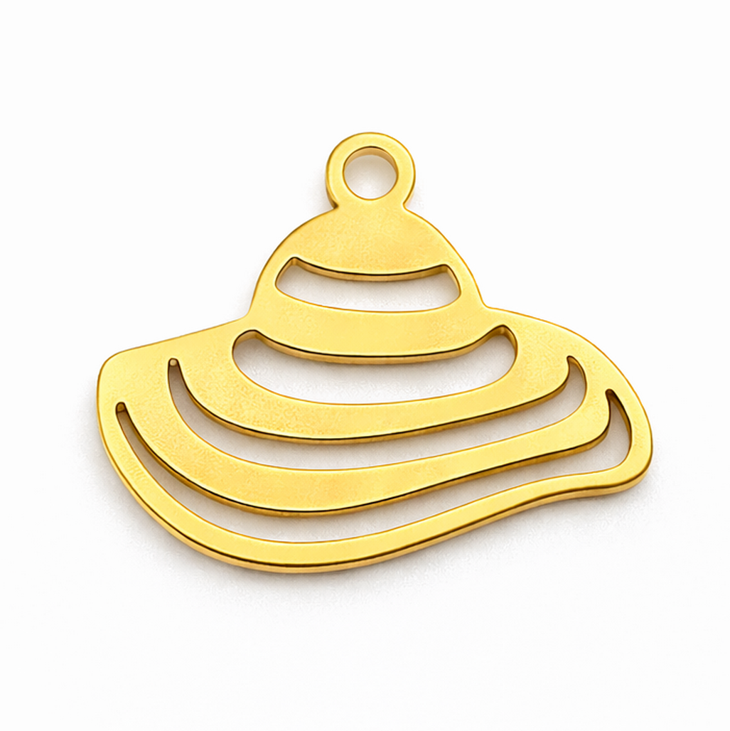 Breloque Chapeau d’Été en Acier Inoxydable Doré 15x12mm