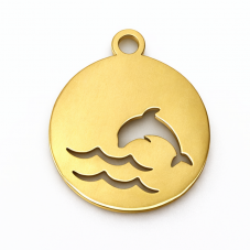 Breloque Dauphin en Acier Inoxydable Doré 12mm pour la Création de Bijoux Fantaisie - DIY