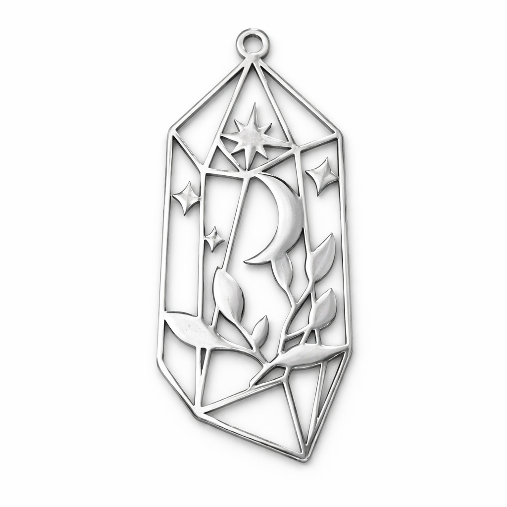 Breloque Lune Cage en Acier Inoxydable Argenté 48x21mm