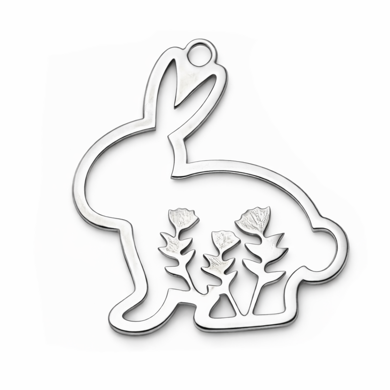 Breloque Lapin Pâques en Acier Inoxydable Argenté 17x16mm