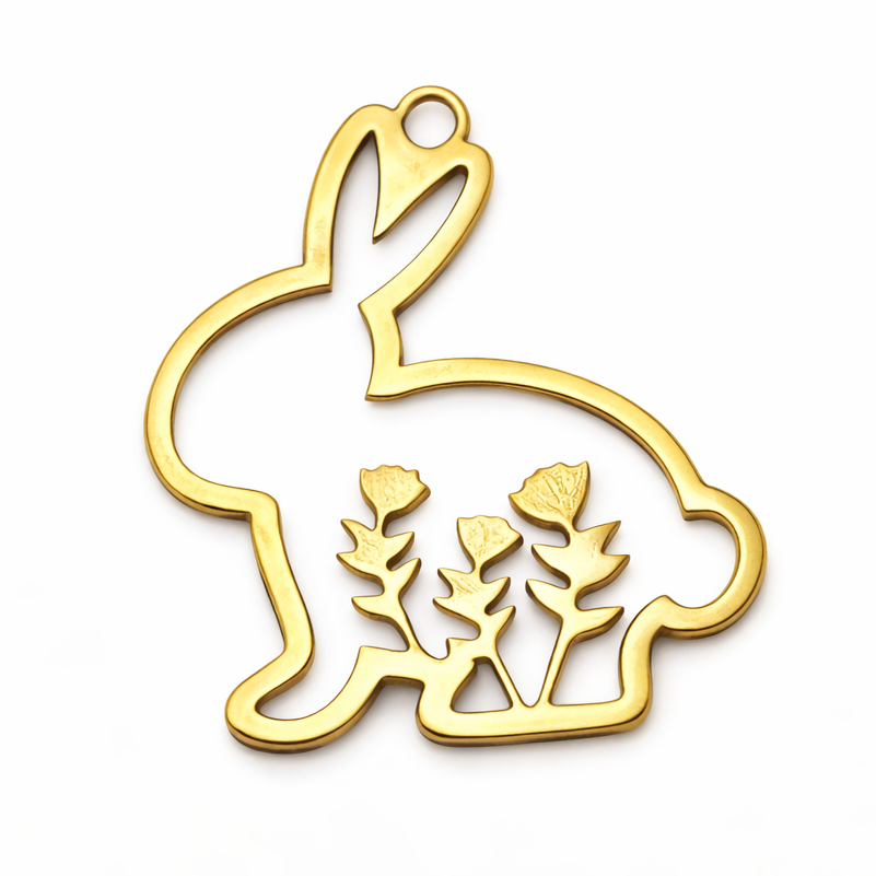 Breloque Lapin Pâques en Acier Inoxydable Doré 17x16mm