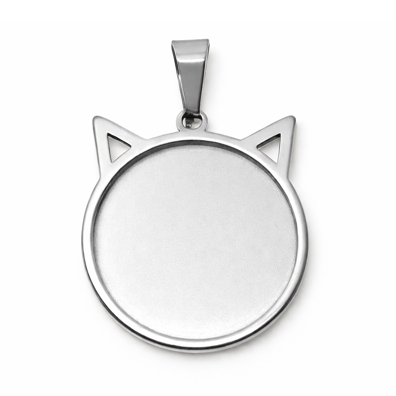 Support Pendentif Chat Argenté en Acier Inoxydable pour Cabochon 25mm