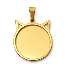 Support Pendentif Chat Doré en Acier Inoxydable pour Cabochon 25mm pour la Création de Bijoux Fantaisie - DIY