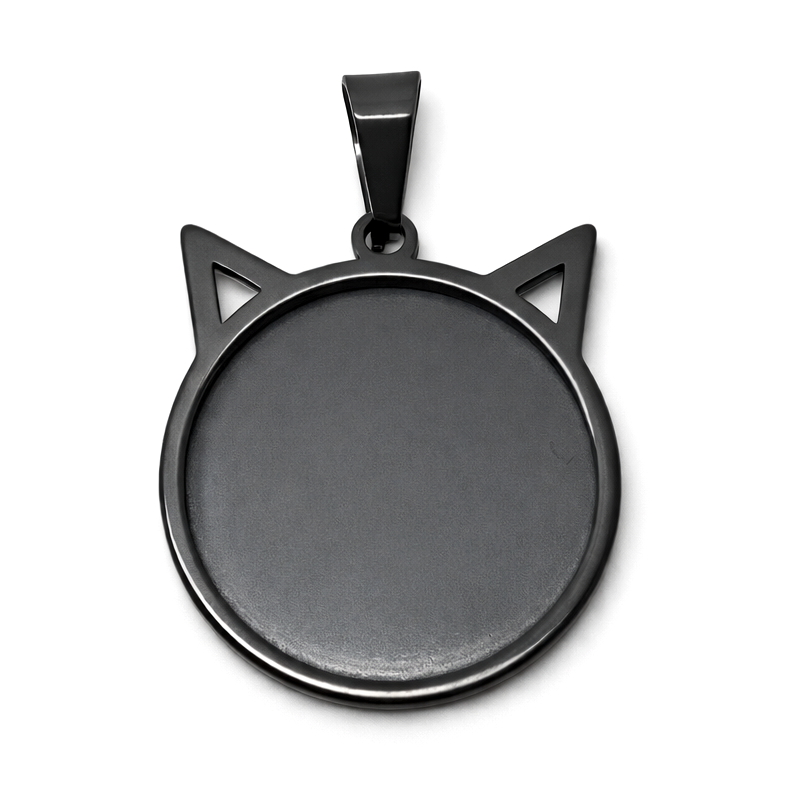 Support Pendentif Chat Noir en Acier Inoxydable pour Cabochon 25mm