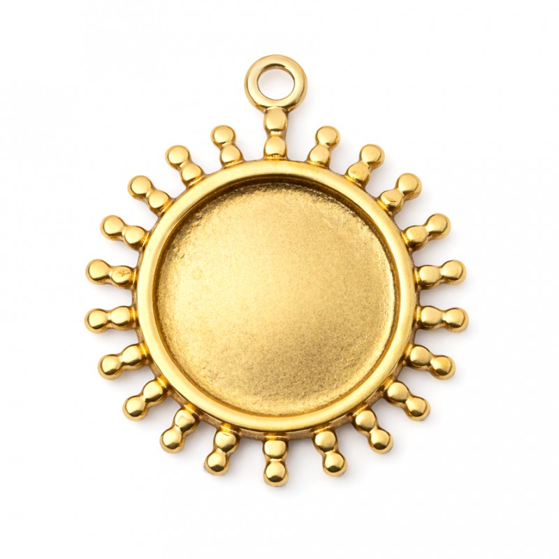 Support Pendentif Soleil Doré en Acier Inoxydable pour Cabochon 10mm