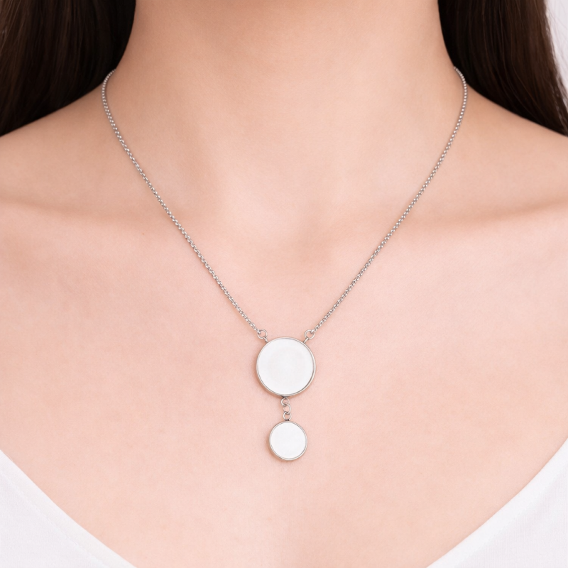 Collier Argenté pour Cabochons 20 et 12mm Chaîne 1,5mm en Acier Inoxydable 65cm