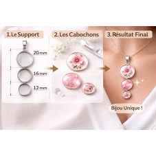 Support Pendentif Argenté en Acier Inoxydable pour Cabochon 12, 16 et 20mm