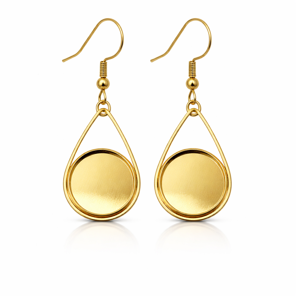 1 Paire de Support Boucle d'Oreille en Acier Inoxydable Doré pour Cabochon 12mm