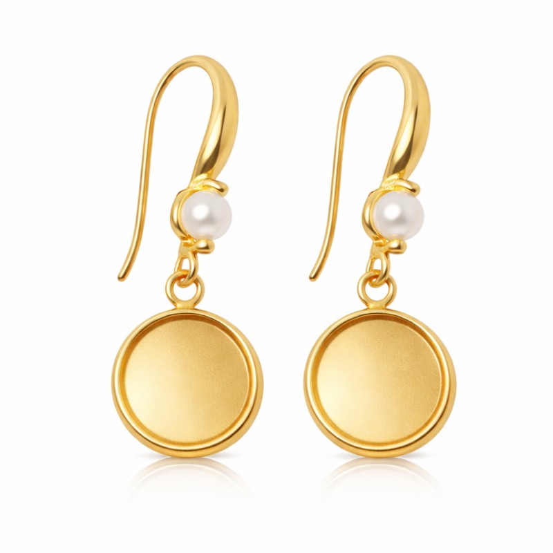 1 Paire de Support Boucle d'Oreille en Acier Inoxydable Doré pour Cabochon 12mm