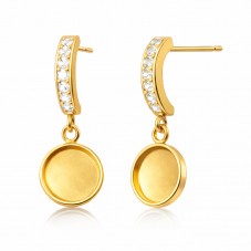 1 Paire de Support Boucle d'Oreille en Acier Inoxydable Doré Zircon pour Cabochon 12mm